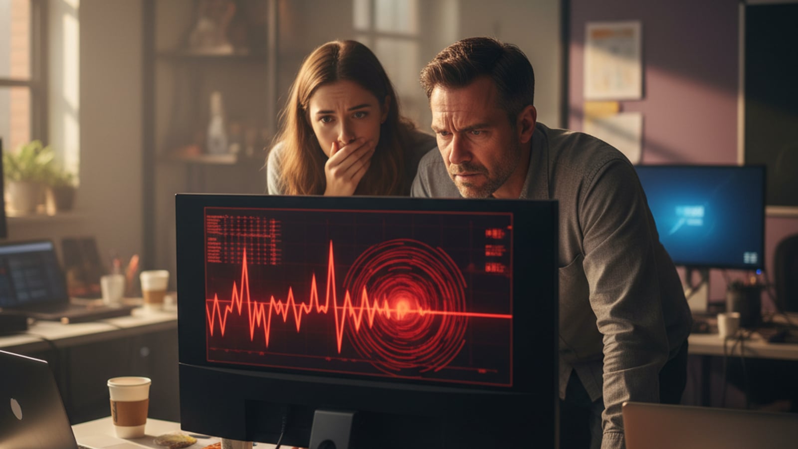 A CTO looks frustrated at a monitor showing a red alert, reflecting the critical impact of an LLM model fallback chain failure.