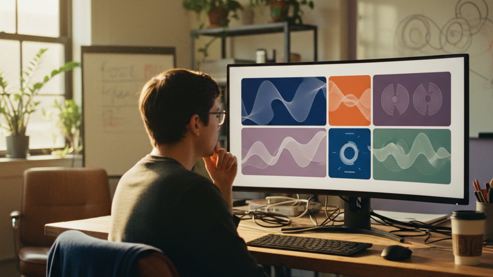 A confident CTO reviews a monitor displaying an abstract, organized dashboard, reflecting successful n8n state machine extraction to typescript.