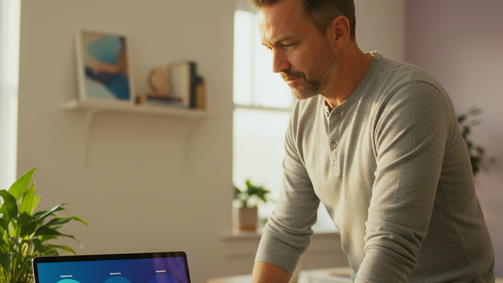 A calm CTO reviews a clean dashboard, showing balanced and separated stripe credit pool data, reflecting control over SaaS billing.
