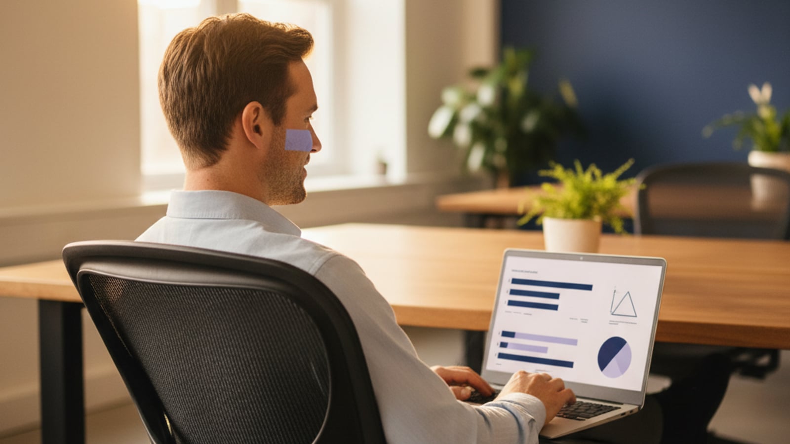 A confident CTO reviews a clean dashboard, reflecting the streamlined success of their multi-tenant architecture for B2B SaaS.