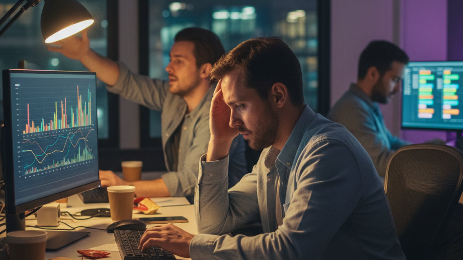 Stressed engineers face a chaotic dashboard of errors and support tickets, struggling with their production RAG and LLM agents for AI SaaS products.