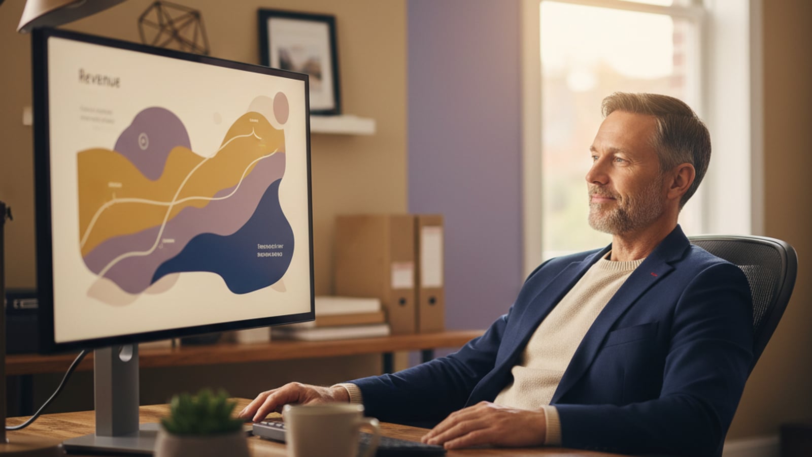 A calm finance professional reviews a clear, consolidated revenue dashboard, reflecting the control of a unified B2B SaaS billing system.