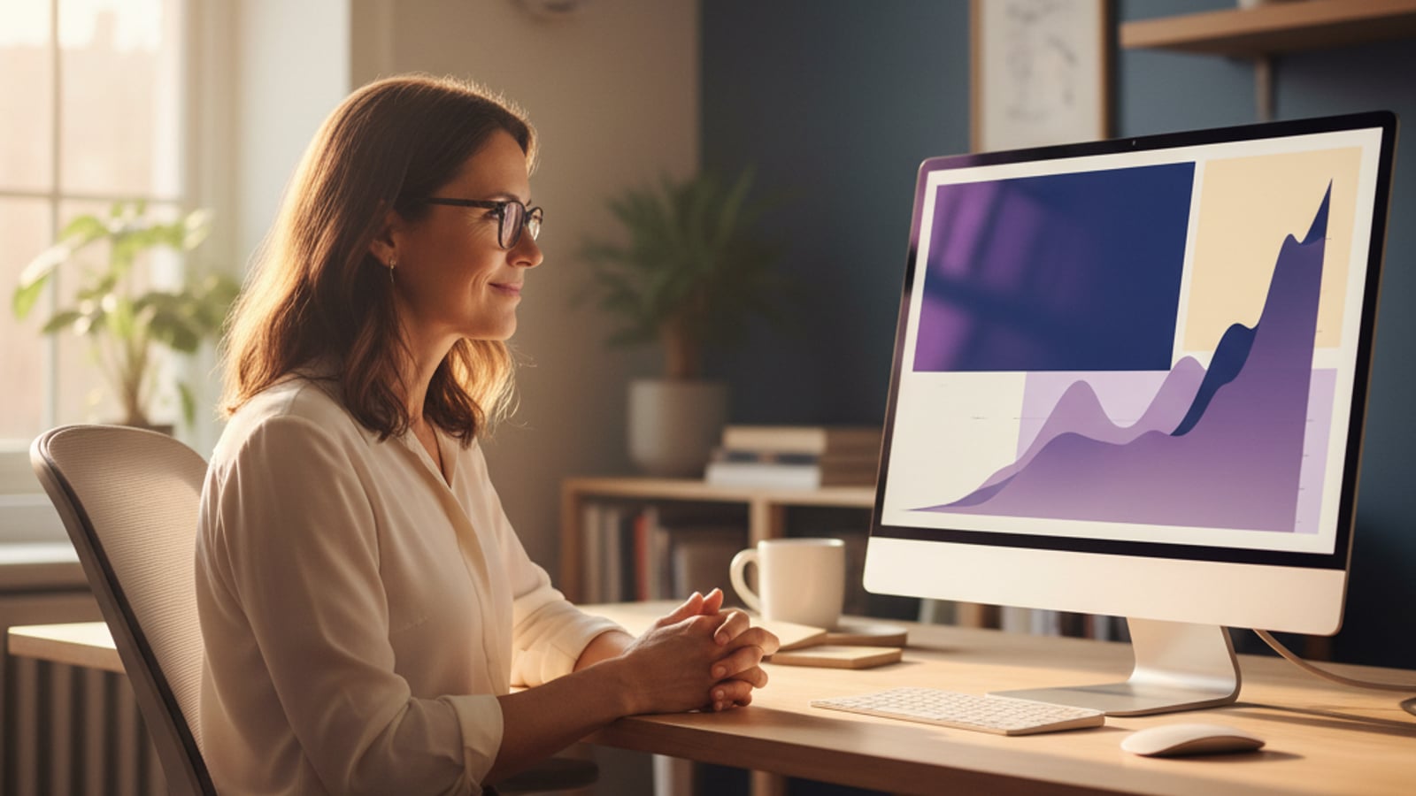 A confident CTO smiles at a clean, unified financial dashboard, reflecting telehealth billing success.
